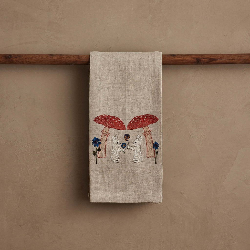 Mushroom Bunny Friends Tea Towel