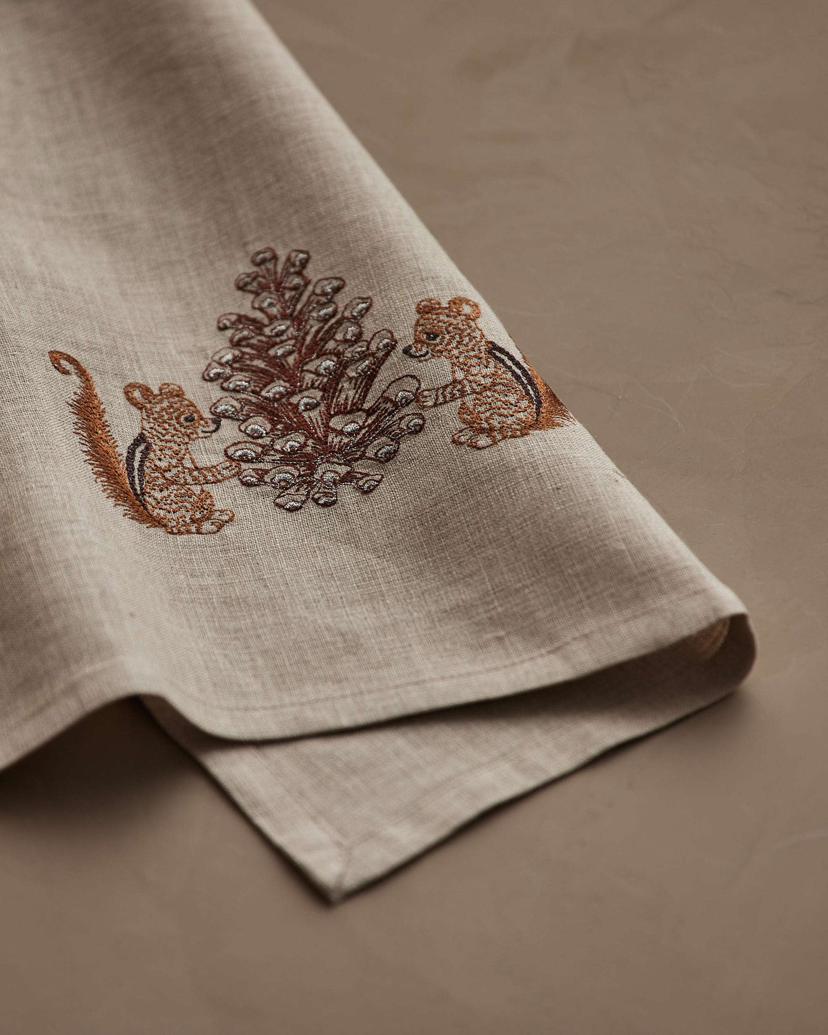 Chipmunks with Pinecone Tea Towel